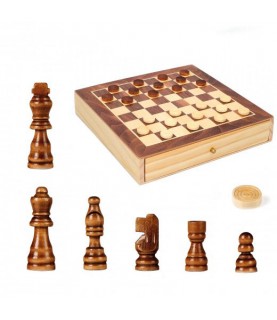 Jogo de Damas e Xadrez em madeira
